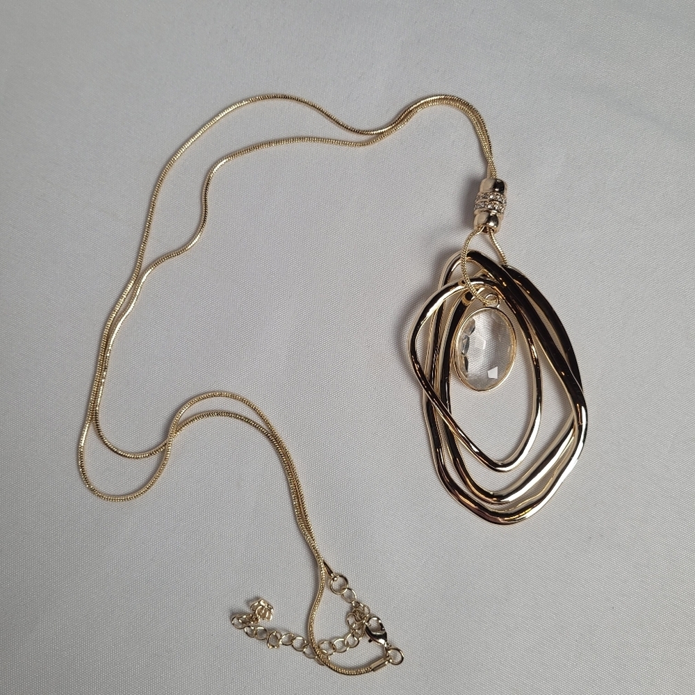 NWOT Premier Designs Gold Tone Geometric Pendant Long Necklace